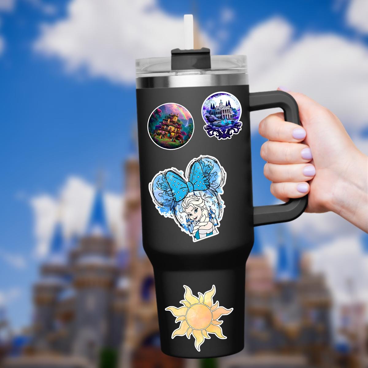 Elsa with Mickey Head Frozen Waterproof Disney Laptop Stickers  Sven disneymickey mouse planner stationery decal water bottle cell phonelogo