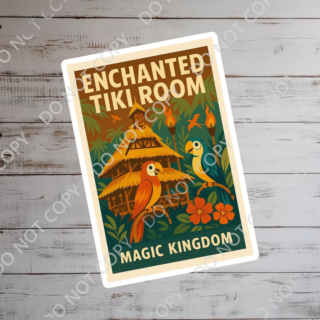Disney Magic Kingdom Tiki Room  Sticker Waterproof Disney Laptop, Disneying Theme Park Vacation, Castle Park Mouse