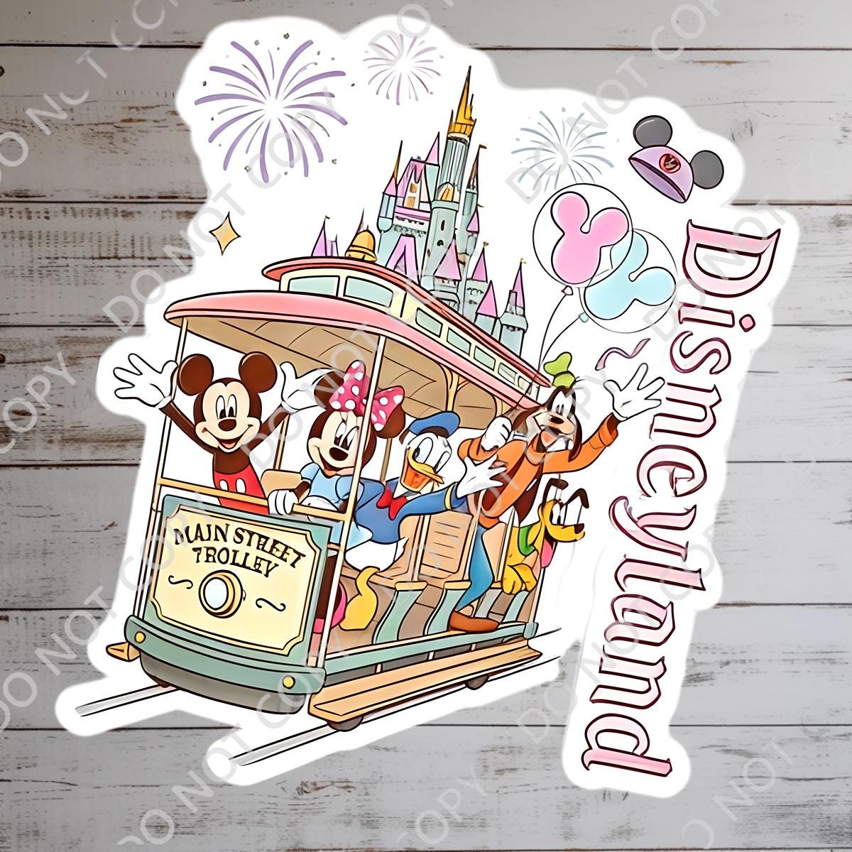 DisneyLand Mickey Mouse Minnie Balloons Trolley Laptop Sticker/ Magic Kingdom Disney decal/ planner water bottle cell phone decal