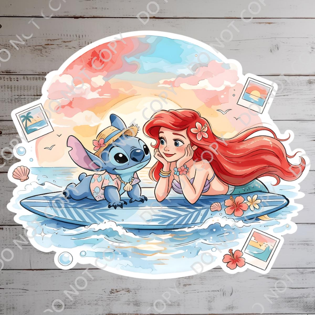 Aeriel & Stitch Little Mermaid Sticker: Waterproof Vinyl Decal kindle stickers water bottle stickers