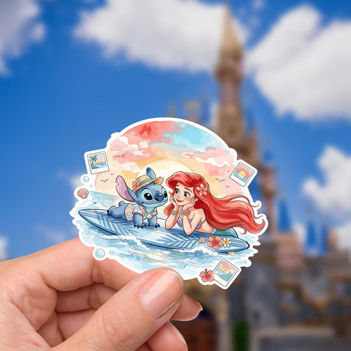 Aeriel & Stitch Little Mermaid Sticker: Waterproof Vinyl Decal kindle stickers water bottle stickers