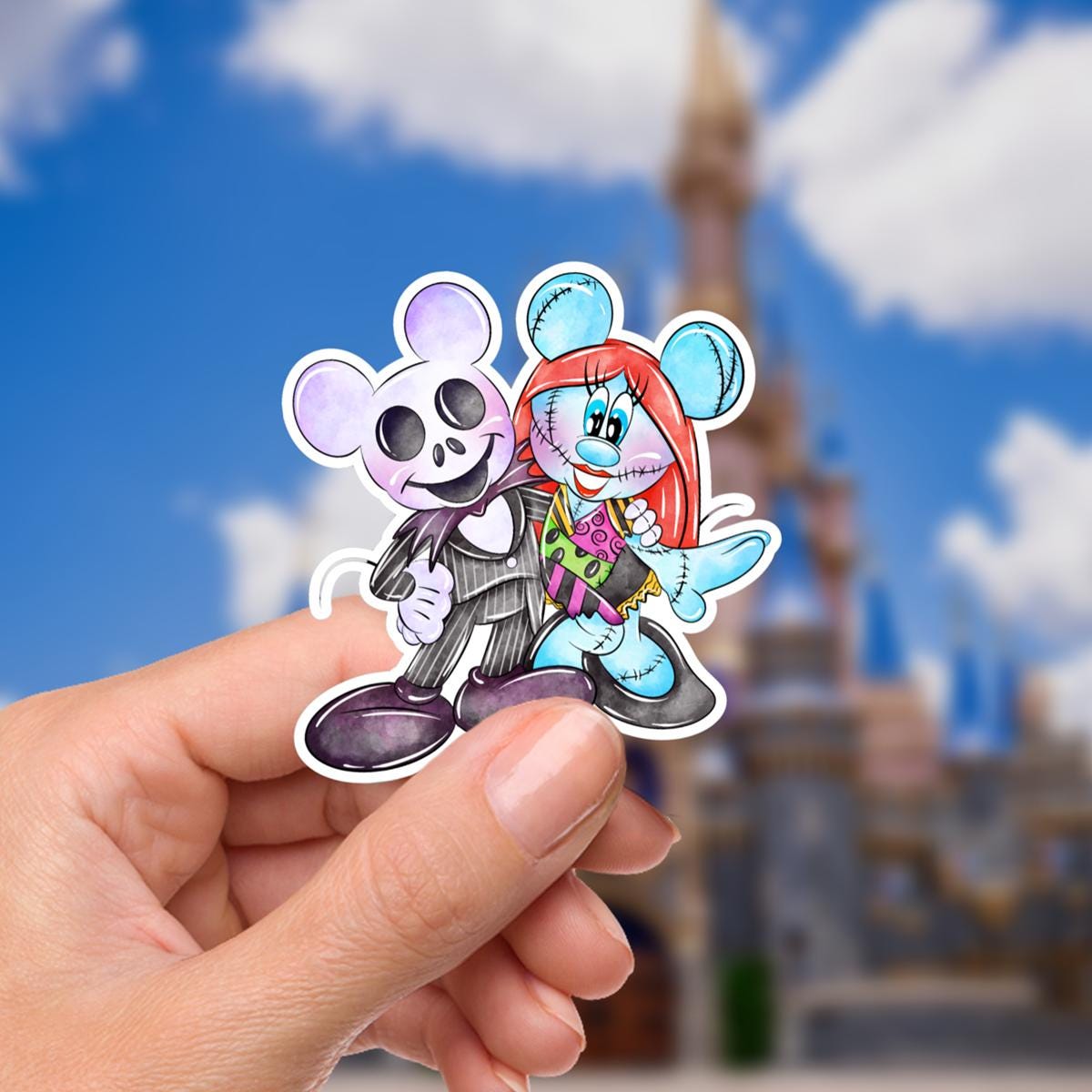 Disney Nightmare Before Christmas Minnie Mouse Mickey Mouse  Sticker: Waterproof Vinyl Decal for Laptop, Water Bottle