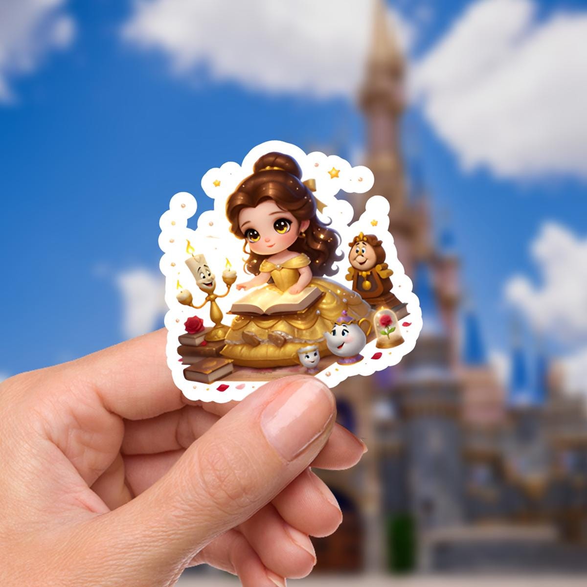 Beauty and The Beast Belle Sticker: Waterproof Vinyl Decal for Laptop, Water Bottle Sticker