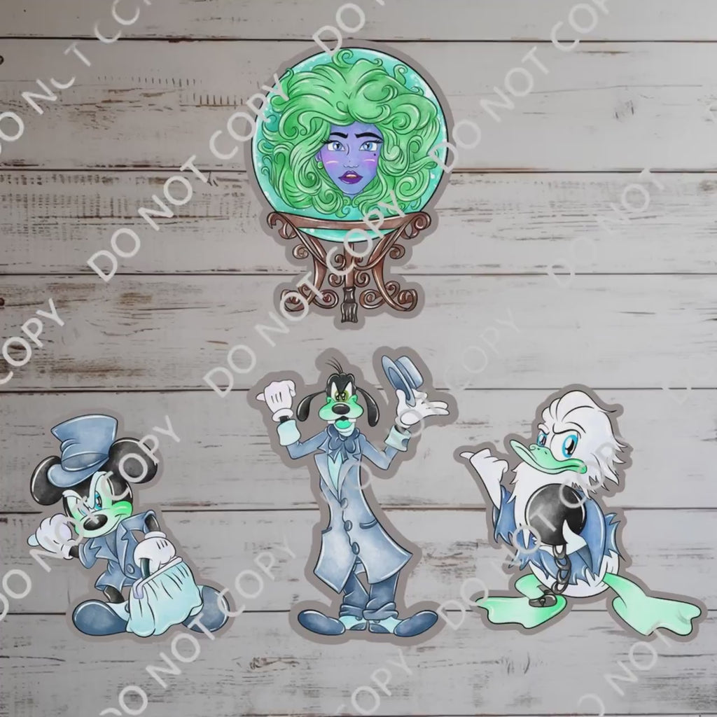 Haunted Mansion Sticker Bundle : Mickey Mouse, Goofy Waterproof Vinyl Decal for Laptop, Water Bottle