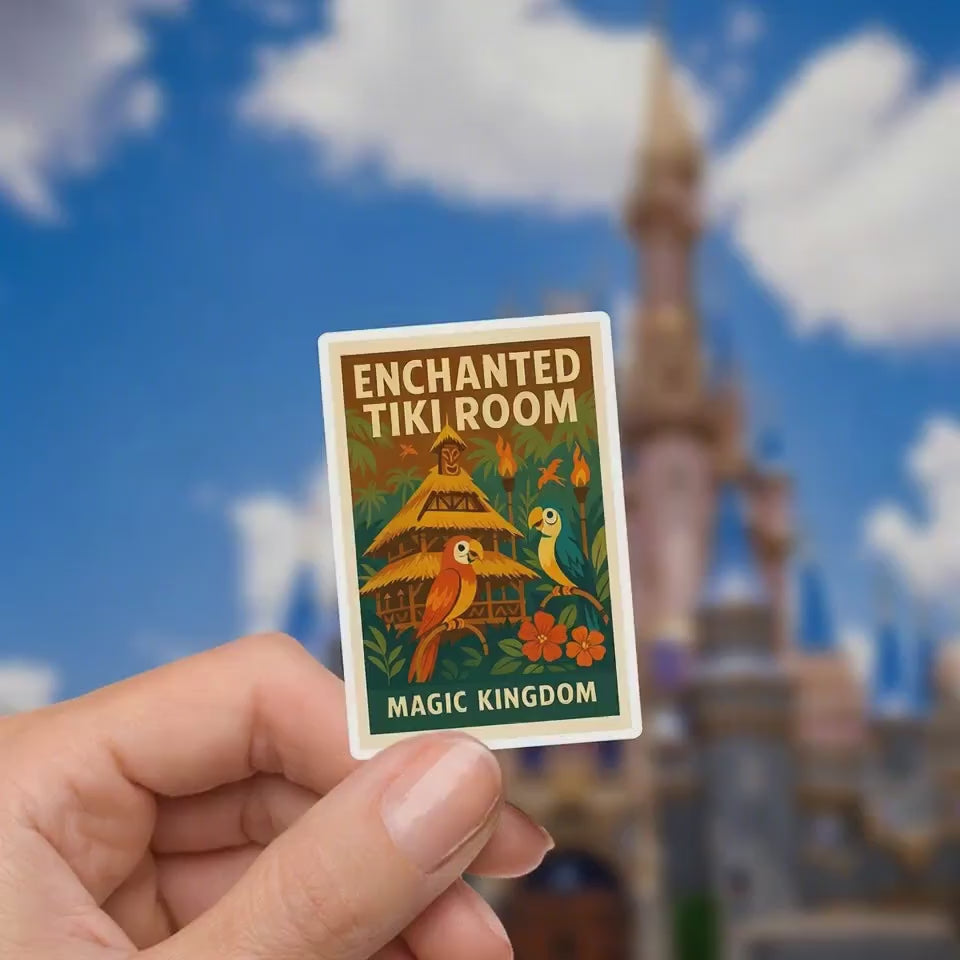 Disney Magic Kingdom Tiki Room  Sticker Waterproof Disney Laptop, Disneying Theme Park Vacation, Castle Park Mouse